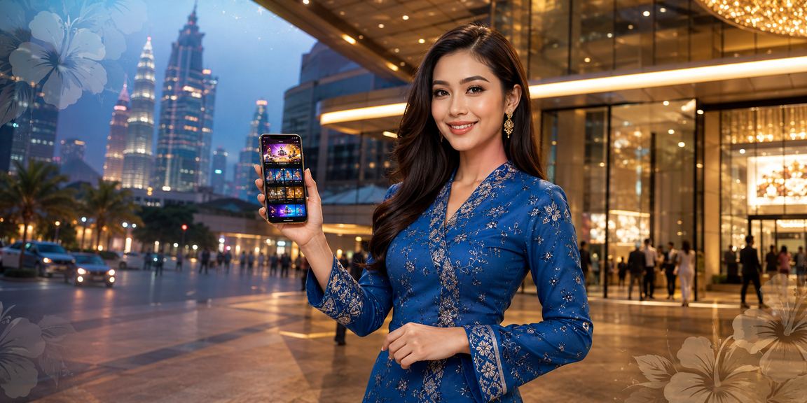 Warga Malaysia membuat deposit dalam talian dengan pakaian tradisional Baju Kurung di Kuala Lumpur